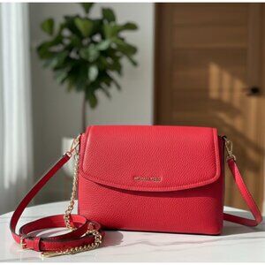 Michael Kors Pink  Pebbled Leather Crossbody Bag With Gold Chain Strap